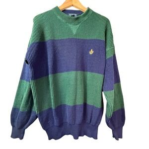 VTG Grant Rugger Sweater Mens Striped L Chunky Preppy